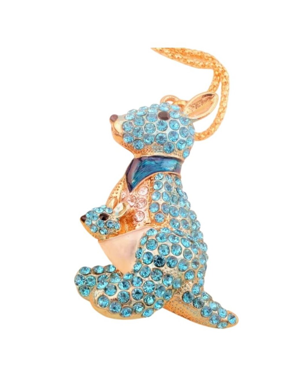 Blue Crystal Kangaroo Pendant Gold Tone Chain